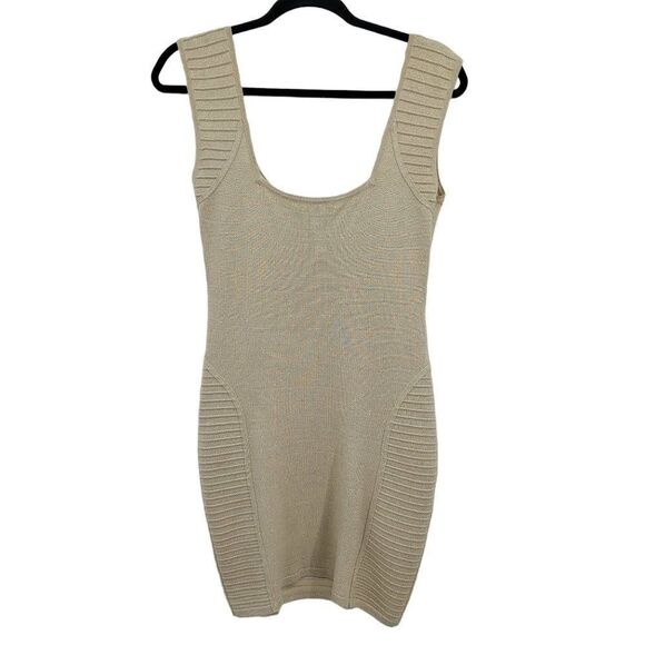 Vtg Y2K Arden B. Dress Knit Bodycon Gold Metallic Flecked Rib Stripe Detail Sz L - Picture 9 of 9